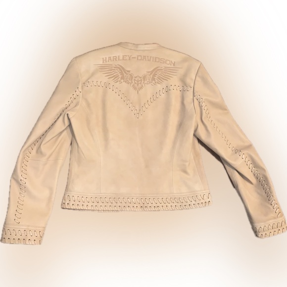 Harley Davidson Wanderlust Tan Cream Genuine Leather Moto Biker Jacket Size S - Picture 6 of 8